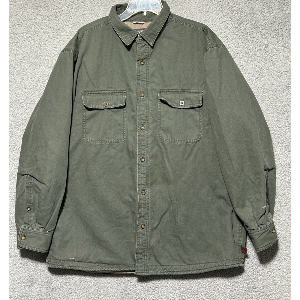 Woolrich Shacket Mens XL Green Utility Canvas Thick Fleece Lined Work Shirt